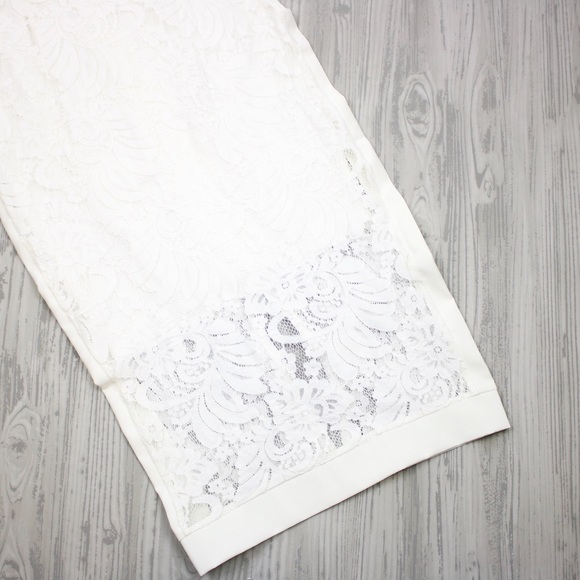 White Sleeveless Lace Overlay Bodycon Midi Dress - Picture 8 of 8